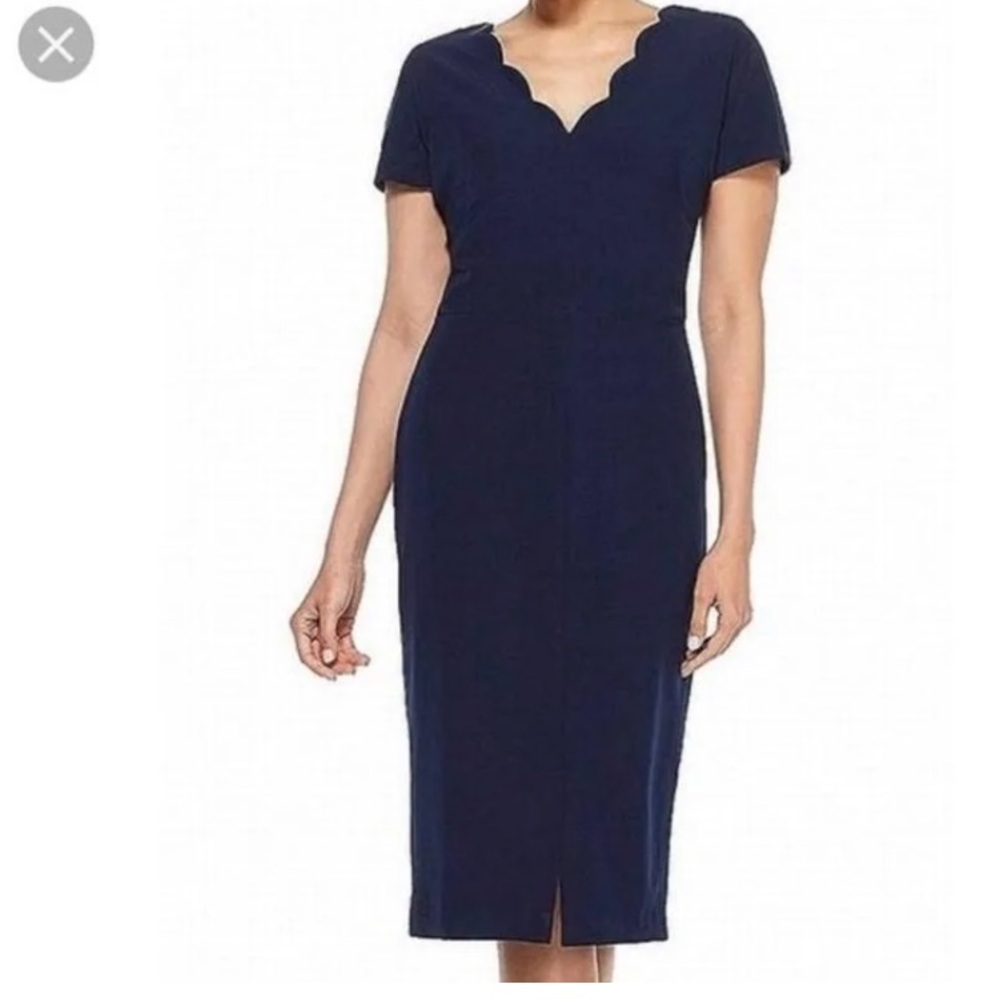 Maggy London Scallop V-Neck Blue Dress